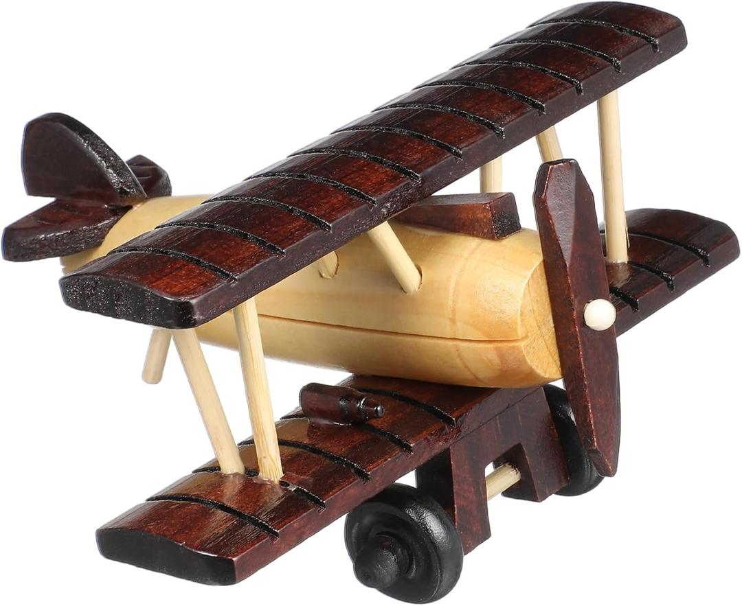 BESPORTBLE Vintage Wooden Aircraft Model Retro Wood Plane Ornament for Home Decor 5.8X5.5X2.95 Inch Airplane Decoration for Living Room Coffee House and Gift for Collectors