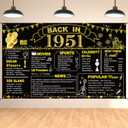 DARUNAXY 75th Birthday Black Gold Party Decoration, Back in 1951 Banner 75 Year Old Birthday Party Poster Supplies Vintage 1951 Backdrop Photography Background for Men & Women 75th Class Reunion Decor