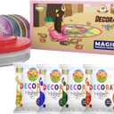 Decora Magic Rangoli Maker Kit  Includes 4 Assorted Rangoli Powder Colours, 4 Reusable 10 cm Stencils & 1 Magic Tool  Rangoli Making Kit for Diwali, Navratri, Pongal & Mandir Decoration