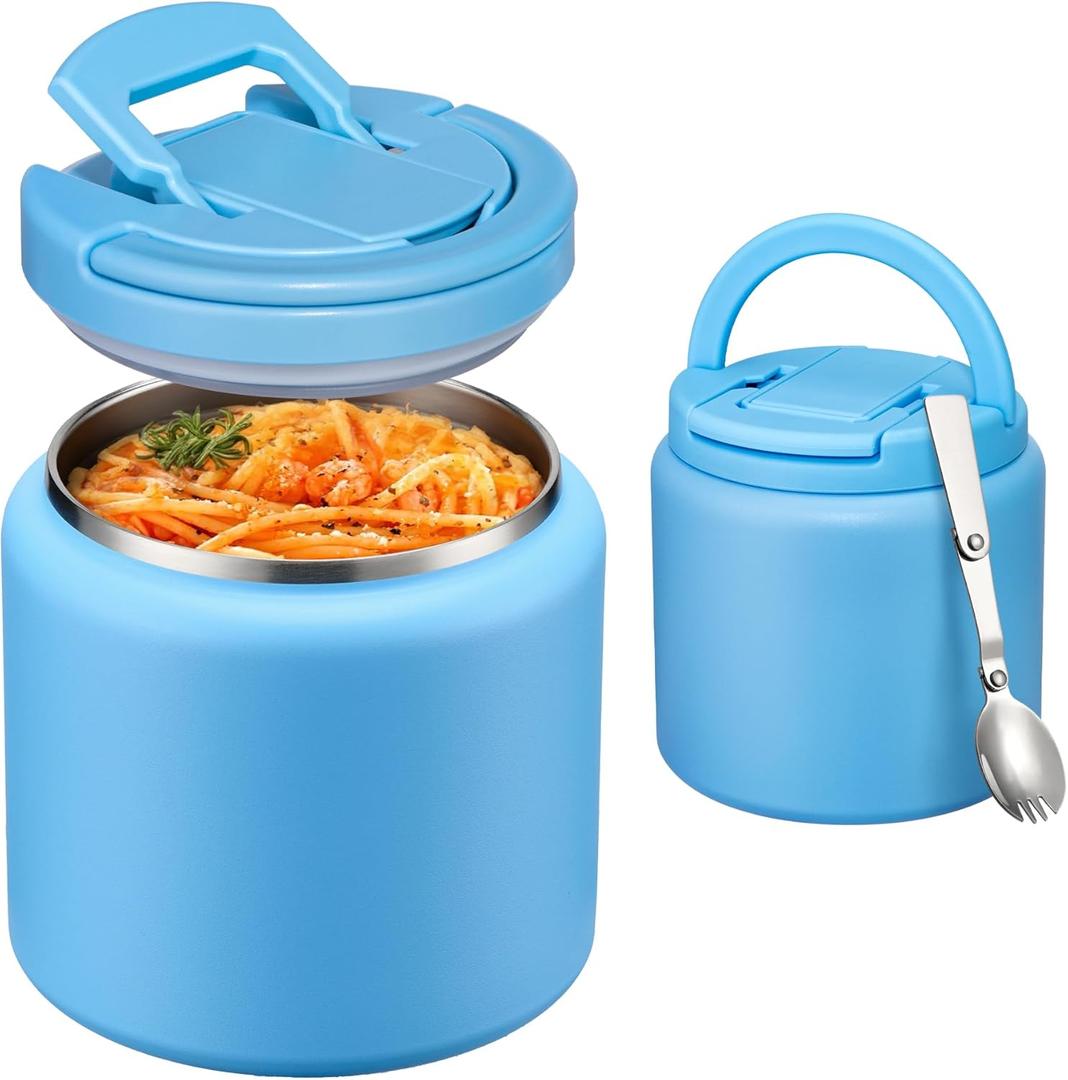 Itslife Soup Thermo for Hot Food Kids 25.5oz Lunch Containers with Buckle Lid Wide Mouth Hot Food Jar Vacuum Insulated Stainless Steel Bento Box Leakproof with Spoon(Blue)