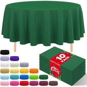 10 Pack Premium Disposable Plastic Tablecloth 84" Round Table Cover for Birthdays Weddings Christmas Anniversary Buffet Table (Green)