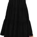HUSKARY Women's Summer Casual Elegant Smock Layered Tiered Maxi Skirt High Waisted A Line Flowy Long Skirts with Pockets (Black, L)