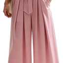 Wide Leg Casual Business Pants for Women Palazzo Trousers High Waisted Belted Flowy Summer Beach Long Slacks Pockets (Pink, L)