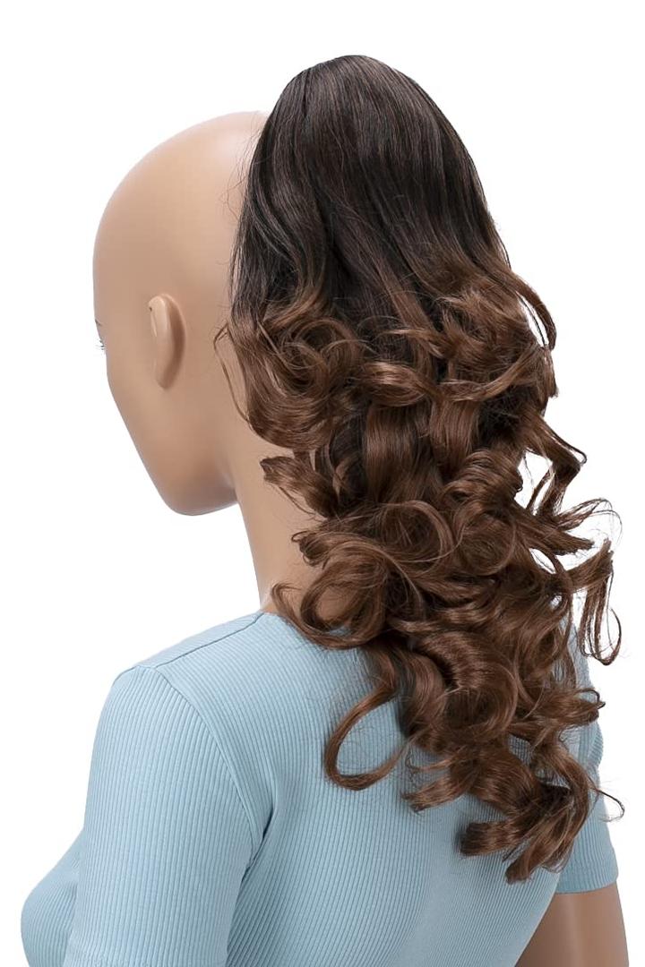 16" Hairpiece Ponytail Clip On Extension Voluminous Wavy Ombré Brown Mix