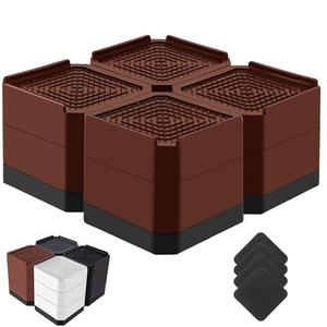 Bed Risers Heavy Duty, Adjustable Furniture Riser Blocks Lift 1.5, 3, 4.3 inches for Couch Table Desk Sofa Chair Legs, Refrigerator, Washing Machine - Support up to 4000 lbs (Brown 4 Pack, 3 inch)