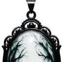 Gothic Necklace, Witch Raven Locket Necklace as Goth Accessories for Christmas Costume Jewelry for Women, Bat Pendant Rose Vampire Jewelry as Christmas Outfit Party Gifts