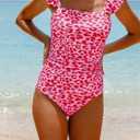 Women's Ruffle One Piece Swimsuits Ruched Tummy Control Bathing Suits Floral Swimwear Pink Leopard Small (S)