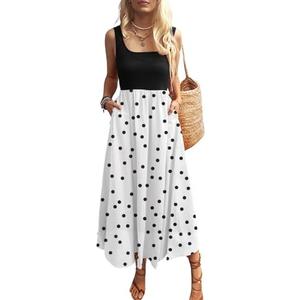 Mieazom Women's Maxi Dress Summer Sleeveless Swing Sundress Casual Loose Tank Long Dresses with Pockets, Small