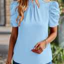 BTFBM Womens Tops 2026 Dressy Casual Blouses Summer Spring Clothes Mock Neck Short Sleeve Shirts Business Work Fall Outfits (Blue, S)