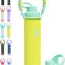 24 oz Insulated Water Bottle with 2 Lids (2-in-1 Straw & Spout Lid, Magnetic Lid), Slim Water Bottle with Strap, Stainless Steel Water Bottle for Hiking, Gym, Travel, BPA-Free, Yellow