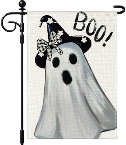 Pack of 2 Artscope Halloween Ghost Garden Flag 12x18 Inch Double Sided, Thanksgiving Seasonal Outdoor Fall Flag for Yard Farmhouse Holiday Decoration