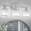 Kvhiiw Crystal Bathroom Light Fixtures,Bathroom Lighting Fixtures Over Mirror, Modern 3Light Brushed Nickel Vanity Lights for Mirror, Restroom,Kitchen(Ceramic E26 Socket,Bulbs Not Include). Brushed Nickel