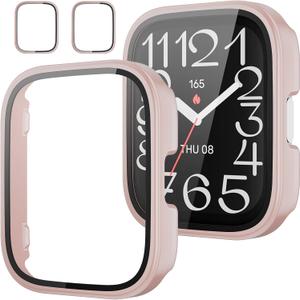 2 x Rc-Z Screen Protector Case for Amazfit Bip 5 Unity Smartwatch, 2-Pack Hard PC Bumper Full Face Cover Protective Case Accessories for Amazfit Bip 5 Unity Men Women (Pink+Pink)