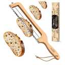 Woodever Adjustable Bread Knife for Home Use, Wooden Sourdough Bread Slicer for Homemade Bread with Bow Design, Premium Stainless Serrated Bread Cutter for Bagels and Baguettes-Natural