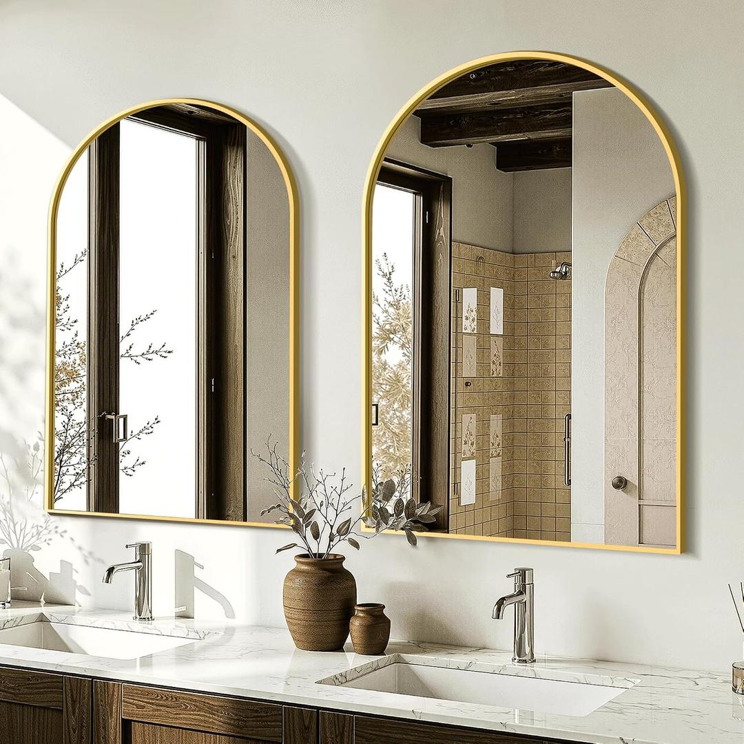 AMOISE Arched Mirror for Bathroom, 2Pack 30"x20" Gold Vanity Bathroom Mirror for Over Sink, Metal Framed with HD Shatter-Proof Glass for Entryway, Living Room,Bedroom