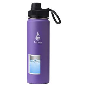 Farsea Insulated Water Bottle With Paracord Handle, Protective Boot and 2 Lids (Straw Lid & Spout Lid), Stainless Steel Water Bottle Wide Mouth, Double Wall Sweat-Proof BPA-Free, 24 oz (Purple)