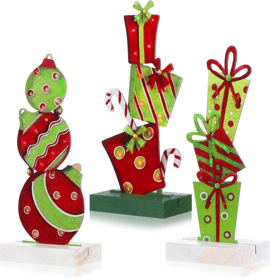 Bucherry 3 Pcs 5.21 Inch Table Decoration Metal Lime Green Red Table Centerpiece Signs Decorative Ball Gift Tiered Tray Tabletop Rustic Farmhouse Decor for Kitchen Home Desk Party (Retro)