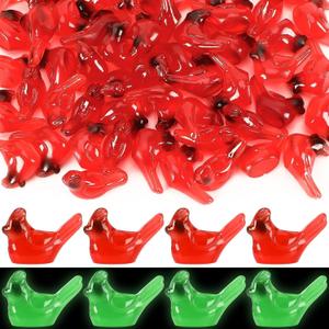 3 x Mini Cardinals Bird, 60 Pcs Resin Luminous Red Cardinal Bird Tiny Figurines for Miniature Garden Crafts Cake Lawn Micro Landscape Home Decor Tree Ornaments