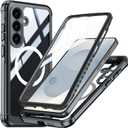 Miimall Strong Magnetic for Samsung Galaxy S25 Case, [Built-in Glass Screen Protector][Compatible with Magsafe][Military Shockproof Dropproof] Full Body Heavy Duty Phone Case for S 25, Black/Clear