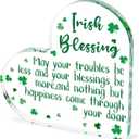 St. Patrick's Day Decorations Irish Blessing Shamrocks Heart Acrylic Plaque Seasonal Holiday Happy St. Patrick's Day Gifts for Women Sign Home Table Desk Mantle Shelf Decor