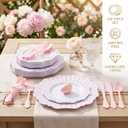 COLOSUS 150pcs Disposable Pink and White Stripped Plastic Plates and Silverware set, Light Pink Dinner/Dessert Plates silverware serve 30guests for Easter Day, Wedding Party and Daily use.