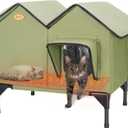 Heated Cat House for Outside Cats in Winter, Large Insulated Heated Outdoor Cat House Weatherproof with Elevated Base & Escape Door, Waterproof Cat Shelter for Multiple Cats Feral Stray Barn Kitty (Green)