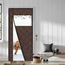 WochiTV Magnetic Thermal Door Curtain, 34 x 82 Inch Insulated Door Cover Thickened Waterproof Weatherproof Insulation Blanket with Visible Window for Winter Side Opening Brown