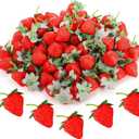 ZEAYEA 80 Pieces Artificial Strawberries, Lifelike Decorative Fake Strawberries, Red Realistic Fake Fruit Strawberries for Home Kitchen Festival Party Photography Christmas Decoration