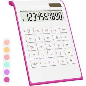 Hot Pink Calculator, UPIHO Hot Pink Office Supplies and Accessories,10 Digits Solar Battery Basic Office Calculator with Large LCD Display, Desktop Supplies, Gifts for Coworkers