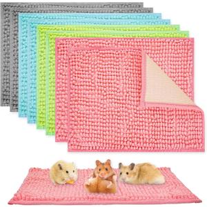 8 Pcs Guinea Pig Liner Washable Rabbit Cage Liner 16x12 Inch Guinea Pig Fleece Mats Reusable Bedding Pee Pads for Small Animals, Bunny (Gray, Green, Pink, Blue)