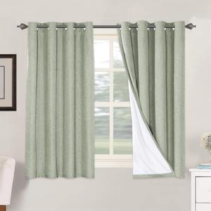 H.VERSAILTEX Linen Blackout Curtains 54 Inches Long 100% Absolutely Blackout Thermal Insulated Textured Linen Look Curtain Draperies Anti-Rust Grommet, Energy Saving with White Liner, 2 Panels, Sage