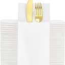 KAMMAK White Dinner Napkins with Pocket Disposable 100 Pack Wedding Reception Paper Napkins Guest Hand Towels Soft Absorbent Party Napkins for Decoration, Bathroom, Kitchen (16.5 X 16.5 inch)