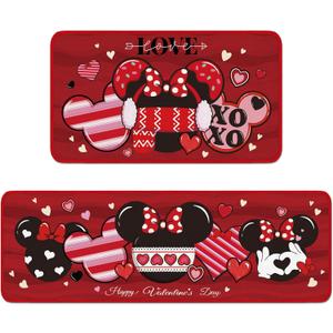 HemerVows Valentines Kitchen Rug Set, 2 Pcs Cute Love Heart Runner Rugs for Valentine's Day Home Decor, Kitchen Floor Mats Housewarming Gifts, with 12 Pcs Corner Grippers (16" x 47")