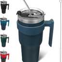 BJPKPK Tumbler With Handle And Straw 40 oz Stainless Steel Insulated Tumbler Cups With Lid For Water Or Ice Coffee,Navy Blue