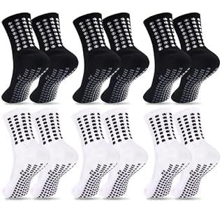 Duufin 6 Pairs Youth Grip Soccer Socks Black White Cushioned Non Slip Grippy Sports Athletic Grip Socks for Kids Youth Boys Girls 10-15 Years Old
