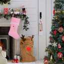 19 Inch Pink Velvet Stockings, Personalized Christmas Stocking, Embroidery Initial with White Pom Pom Trim, Holiday Fireplace Mantel & Xmas Party Decor, Letter H