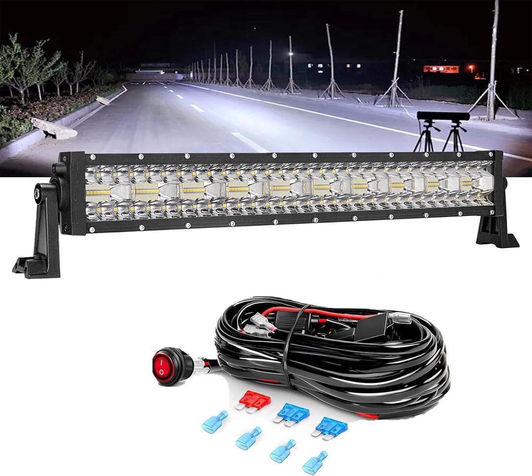 LANGBO-20-Inch Triple-Row LED Light Bar, 120W Ultra-Bright Off-Road Light, 12,000 Lumens Spot & Flood Combo, 12V Wiring Harness for Pickup, SUV, ATV, UTV, Roof, Bumper, Driving Fog Lights