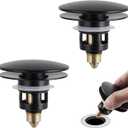 Hygie Rinse 2PCS Bathroom Sink Stopper 2 in 1 Pop Up Metal Sink Drain Strainer with Hair Catcher, Fit for 1.1~2.36" Sink Basin Hole, Not for Bathtub, Big Cover Cap, Anti-clog, Matte Black