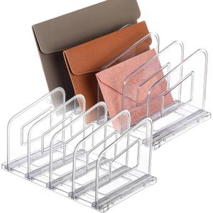LALOBLUE File Organizer, Acrylic File Folder Organizer File Sorter, Plastic Vertical Book Dividers for Magazine Mail Letter Paper, Desktop Organizers for Office, Classroom & Home(4 Sections, 2 Pack) (Clear)
