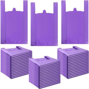 Dunzoom 300 Pcs T Shirt Bags Bulk Plastic Shopping Grocery Retail Bags with Handles 12 x 20 Inch for Small Business, Supermarket, Restaurant (Purple)