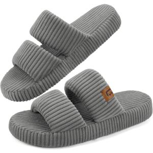LongBay Slippers for Women Memory Foam Open Toe Slide Indoor House Shoes Slip On Bedroom Comfy Gift (M) US 7-8