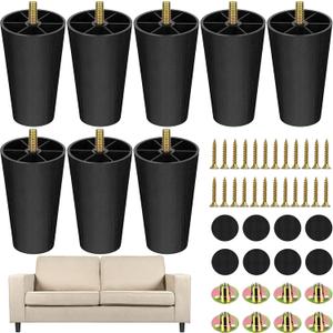 TURSTIN 8 Pack 4 Inch Plastic Furniture Legs with M8 T-Nuts Screws Tapered Sofa Couch and Chair Legs Replacement Furniture Legs for DIY Projects Sofas Coffee Tables Dressers Beds