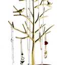 MORE&LESS Branch Jewelry Rack with wood tray,Retro color,Tree Tower Rack Hanging Organizer for Ring Earrings Necklace Bracelet,Suitable for living rooms, bathrooms,offices,etc.