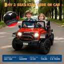 24V Ride on Car for Kids, 2 Seater Electric Truck with Parent Remote Control, Spring Suspension, 2 Speeds, LED Headlight & Music Player, Kids Electric Vehicle for Aged 3-8 Years, Red, 47.2 inches x 31.5 inches x 29 inches