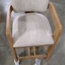 Meridian Furniture 11074Beige-C Sacha Collection Art Deco Counter Stool with Rich Beige Polyester Linen Textured Fabric, Two Tone Weave, Solid Wood Natural Finish, 20.5" W x 21" D x 37.5" H, Beige