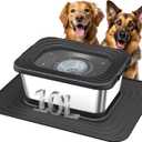 Decflow 10L Stainless Steel Dog Water Bowl, No Spill Anti-Splash Dog Bowls with XXL Silicone Mat, Spill-Proof Slow Feeder for Messy Drinkers, Heavy Duty Pet Bowls for Indoor/Outdoor Use Black