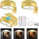 Picture Lights for Wall, Rechargeable Battery Operated Wireless Magnetic Painting Lights with Remote Dimmable and Timer, Wall Decor Lights with 3 Lighting Modes for Art Display (Golden, 3Pack)