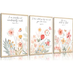 YUFXSTZV 3pcs Flower Christian Wall Art Bible Verse Wildflower Canvas Painting Boho Nursery Posters Aesthetic Religious Wildflower Wall Decor For Living Room Bedroom Home Decorations Unframed