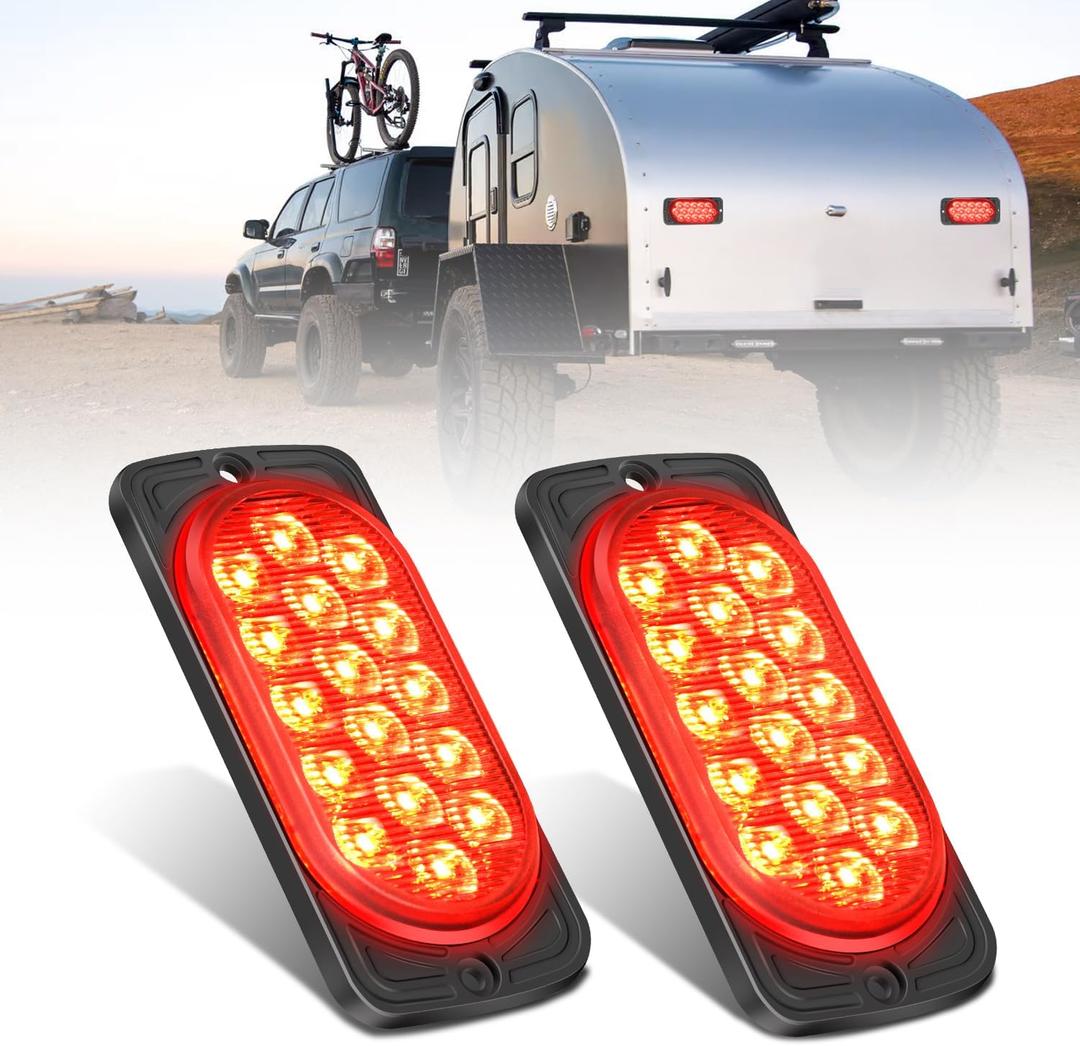 Nilight 4.4 Inch Aluminum Housing Tail Light 2 PCS 16 LED Red Running Brake Turn Signals Marker Lights Surface Mount IP67 Waterproof for 10-30V RV Camper Trailer Truck Bus Boat