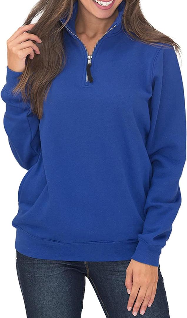 Samefar Womens Warm Cozy High Neck Long Sleeve Solid 1/4 Zip Pullover Sweatshirts with Pockets (XX-Large, Blue)